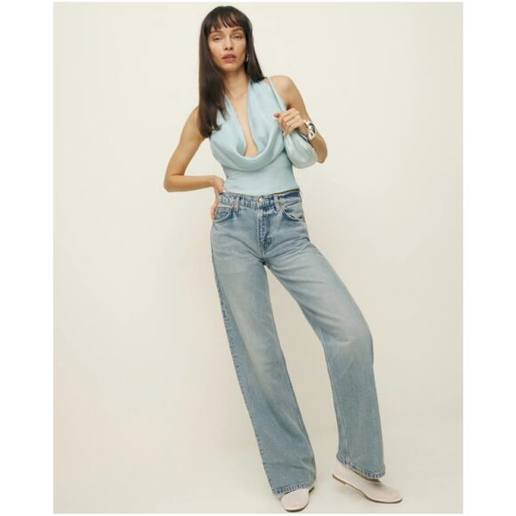 Reformation womens medium aqua blue holt sleeveless halter neck top new open - Picture 2 of 7